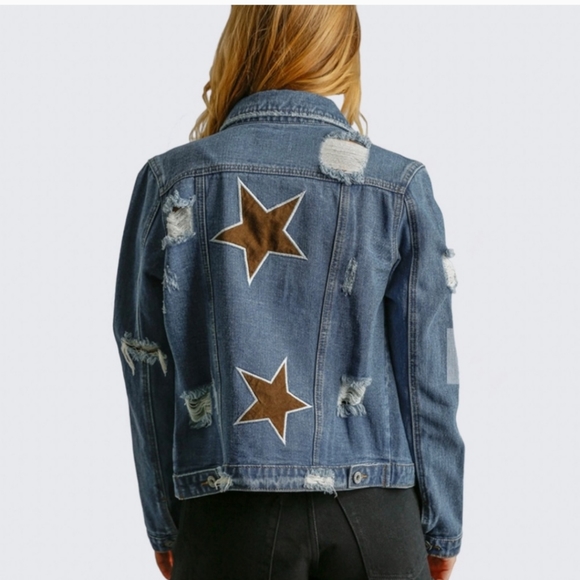 New distressed star denim jacket - Picture 2 of 12
